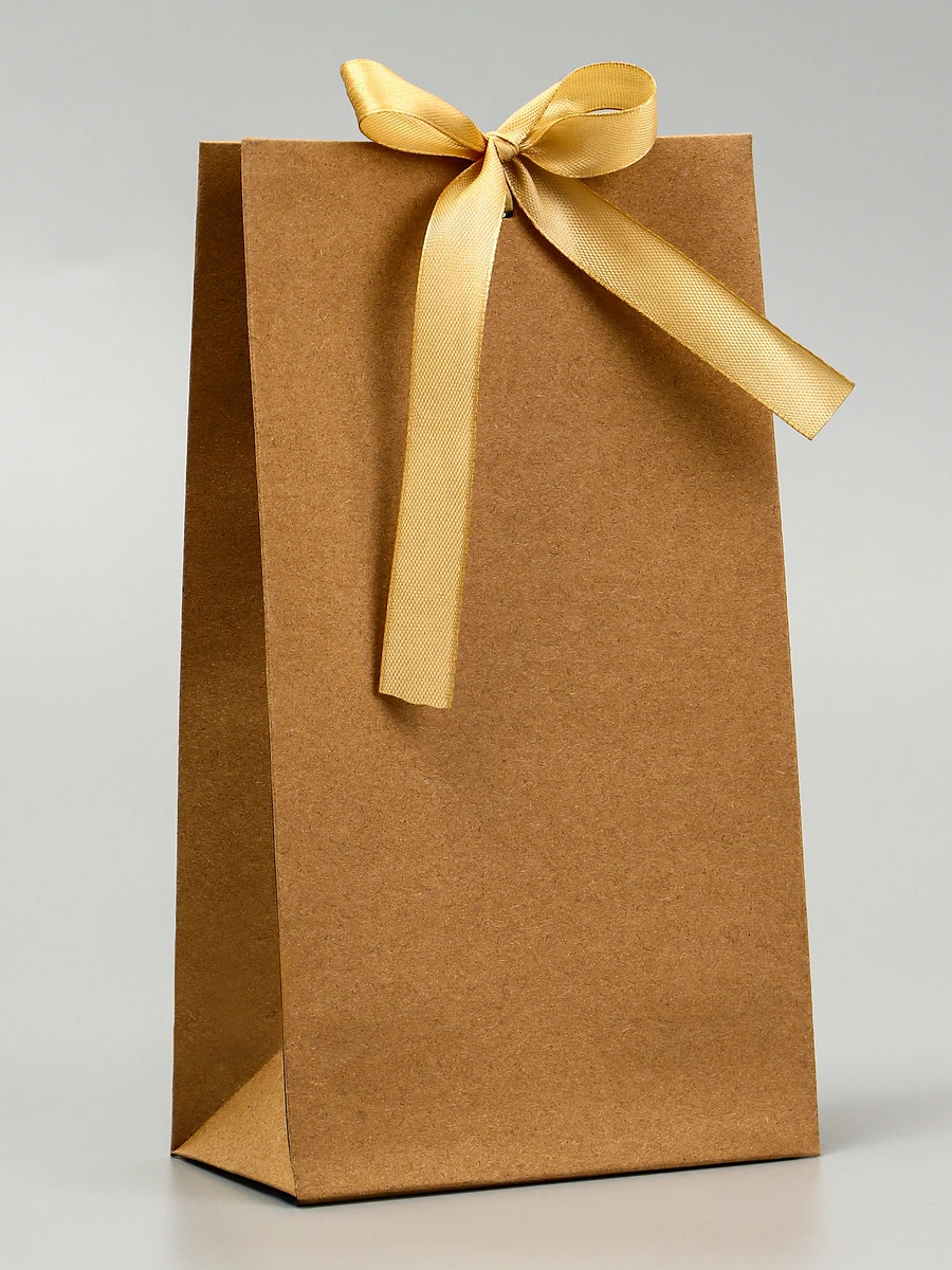 

Пакет подарочный с лентой, Коричневый