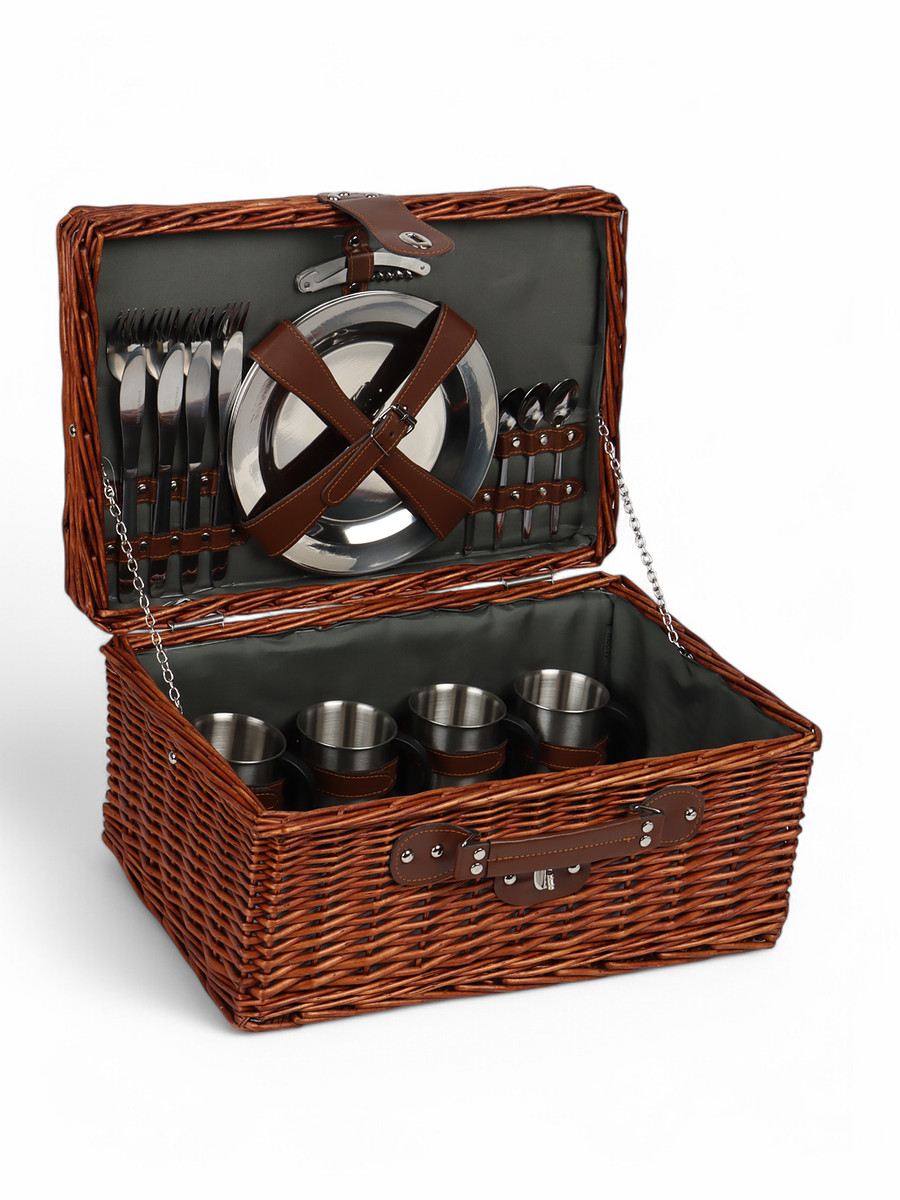

Корзина для пикника с крышкой maclay, плетеная, 4 персоны, лоза, Коричневый