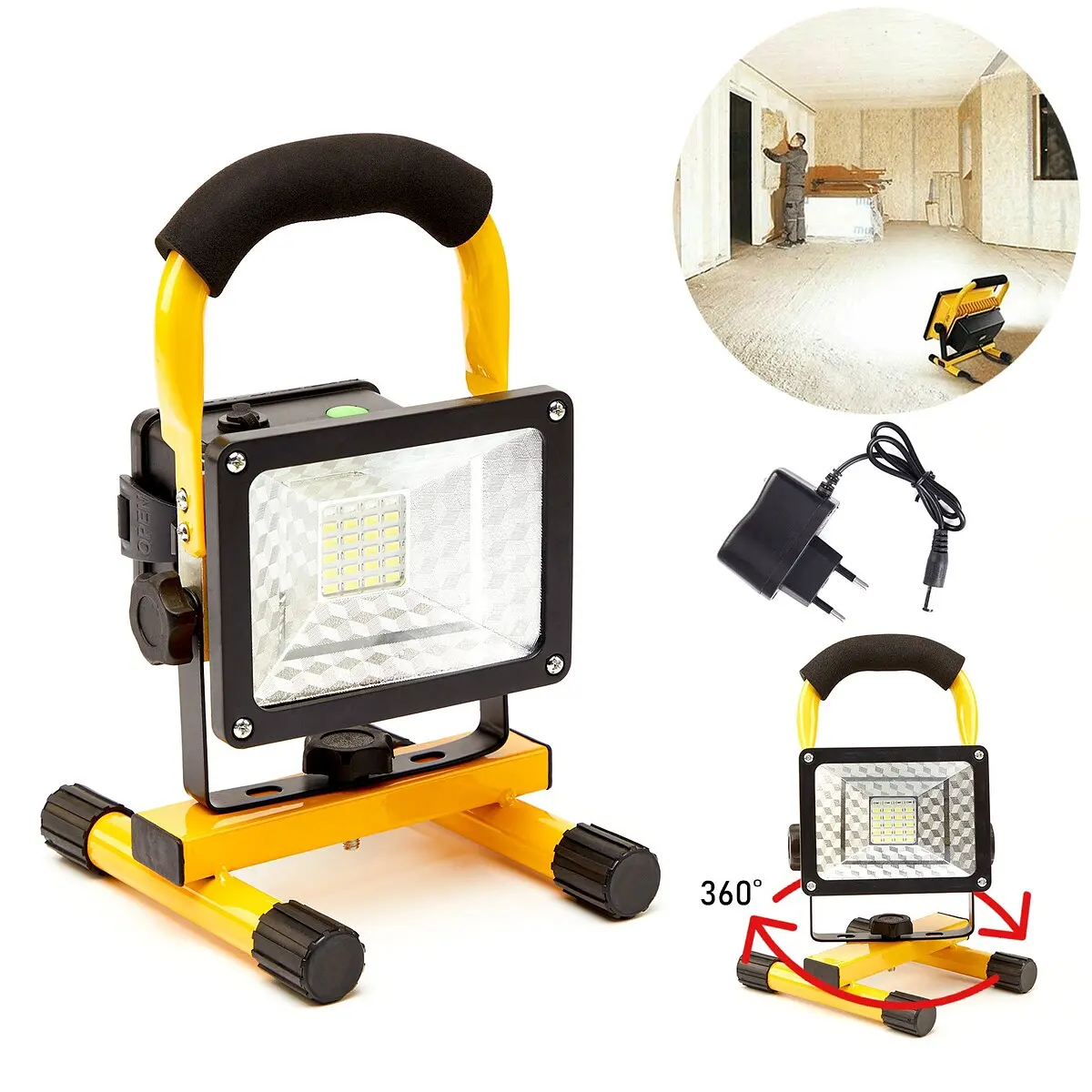 

Фонарь рабочий аккумуляторный 30 вт, 3600 мач, 24 led, 3 режима, Желтый;черный