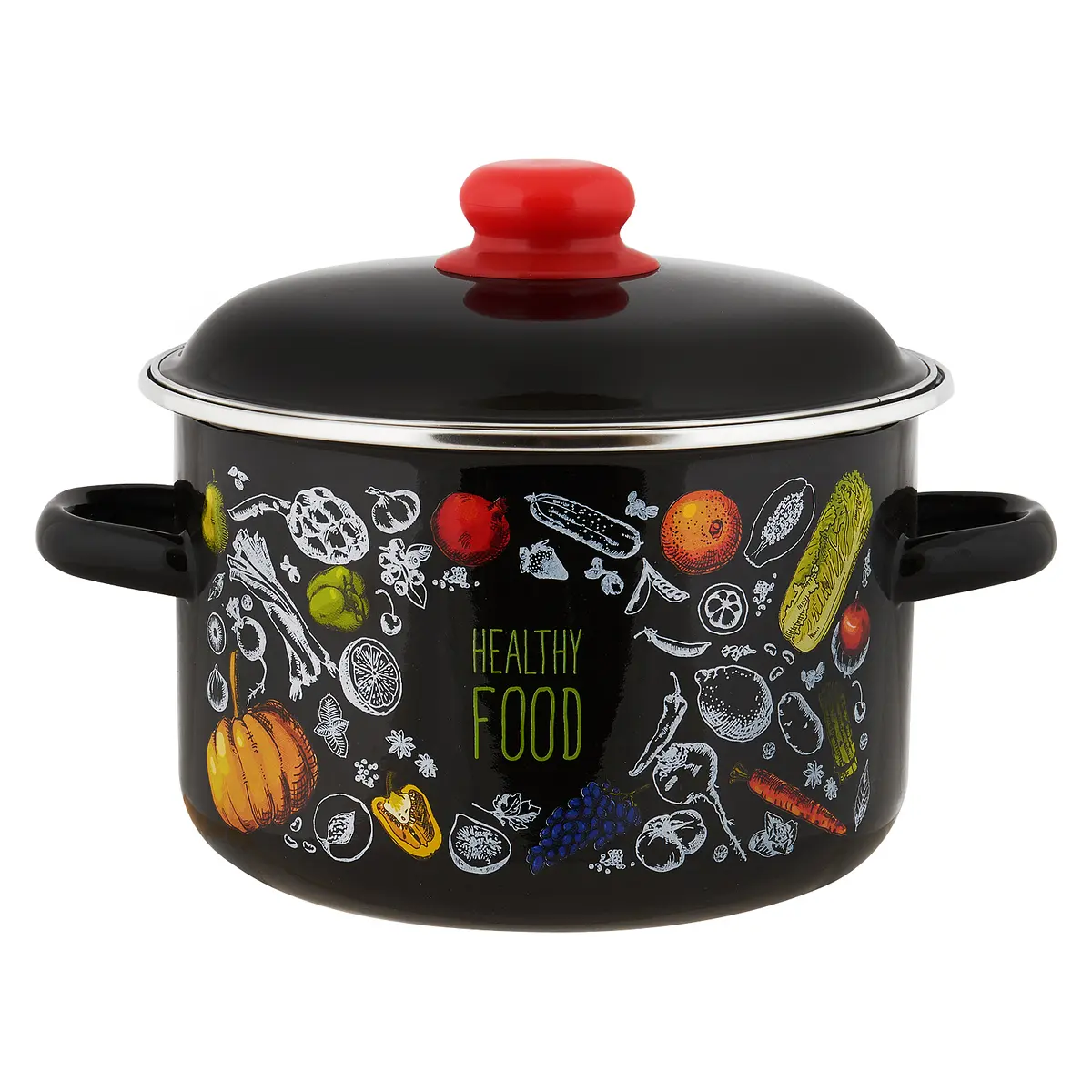 

Кастрюля 4,0л цилиндрическая Полезная еда /, Черный