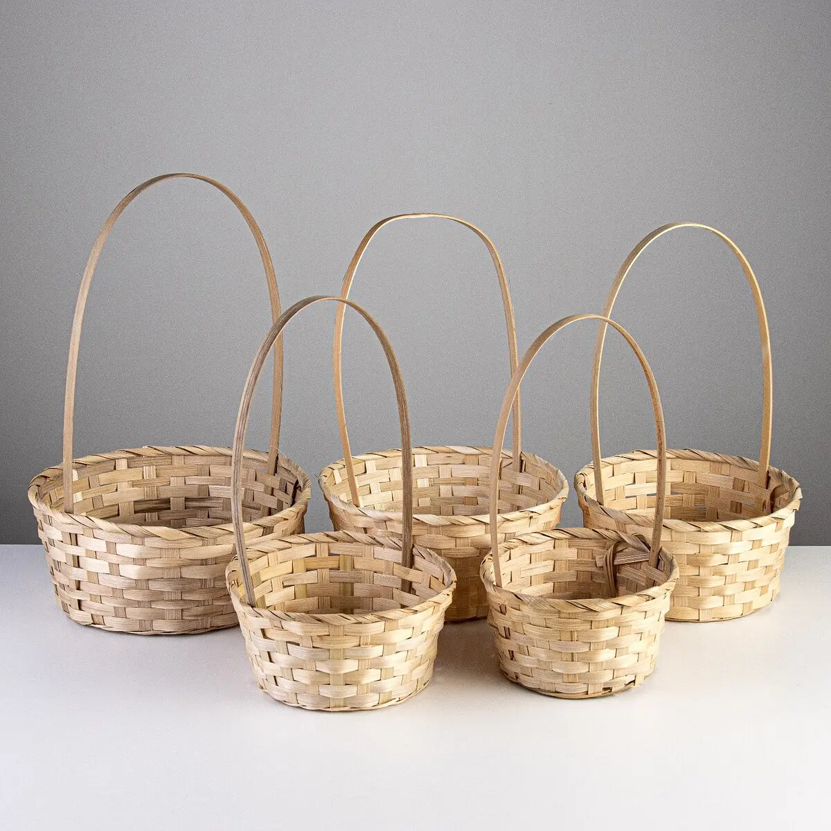 

Корзина плетеная для хранения, бамбуковая, круглая, цвет натуральный, набор 5 шт., Бежевый