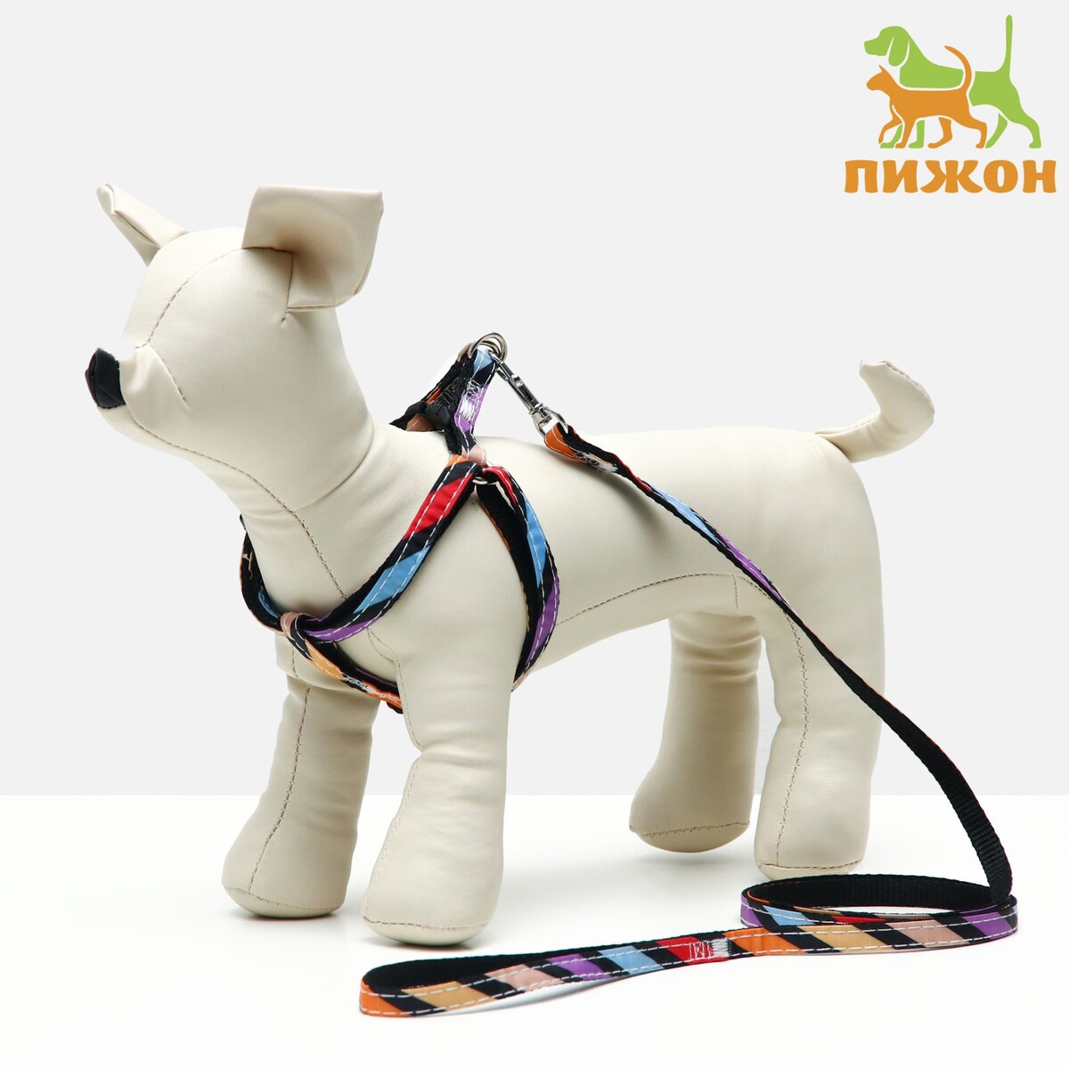 

Комплект амуниции двухслойный, s, поводок 120×1 см, ош 24-38 ог 29-41 см, разноцветные полосы, Разноцветный