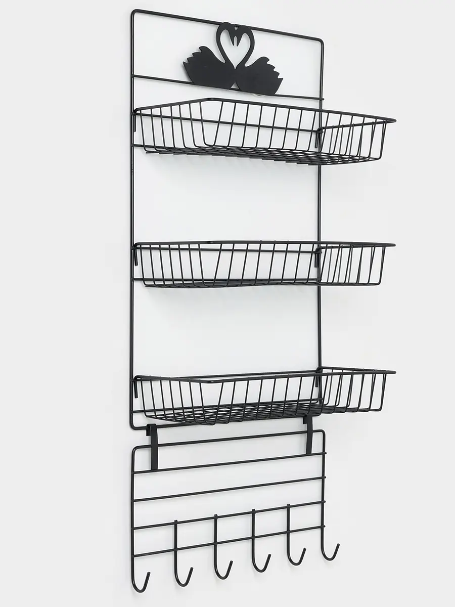 

Полка 3-х ярусная, 6 крючков, 47×30×14 см, черная, Черный