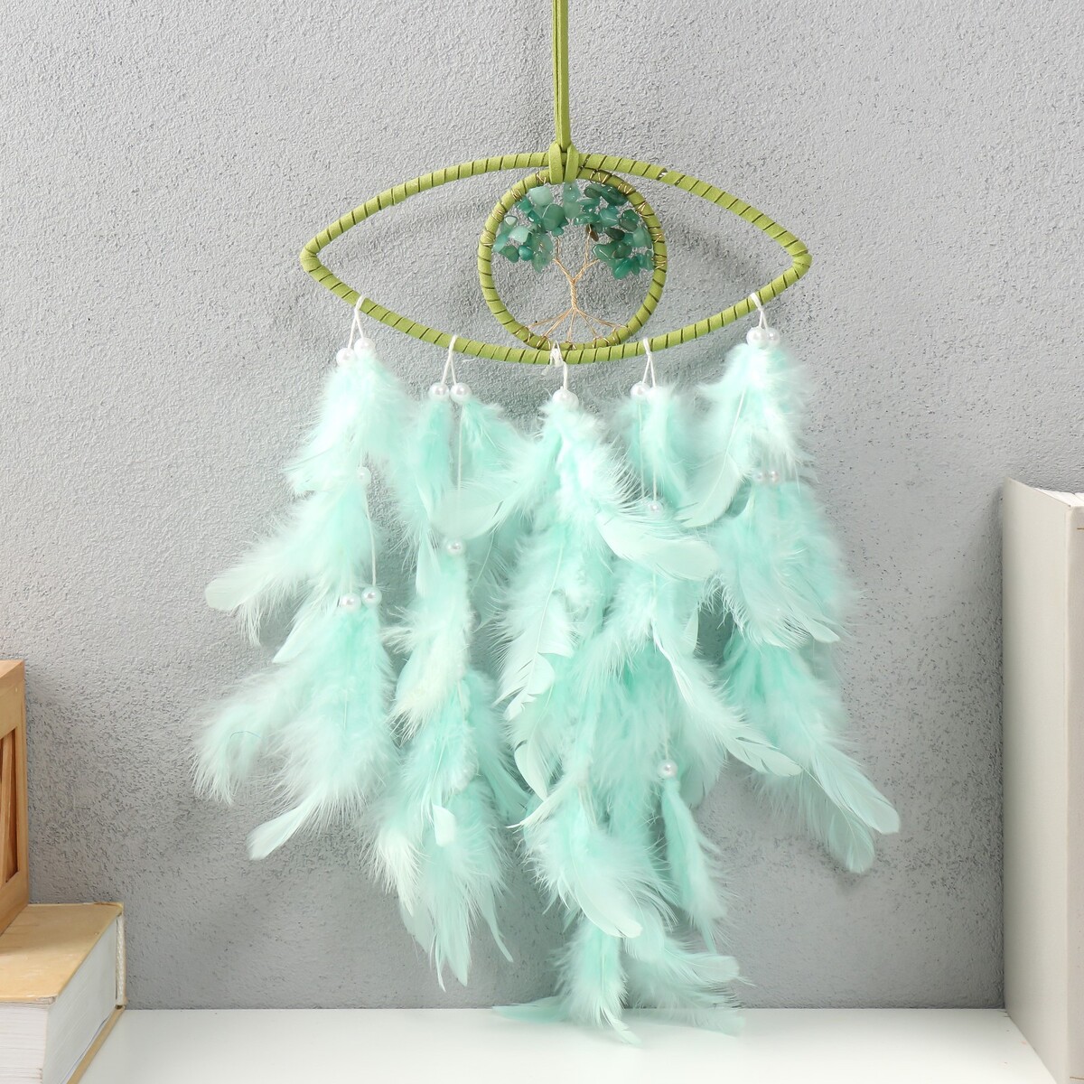 

Ловец снов амулет d=7 см, Голубой;зеленый