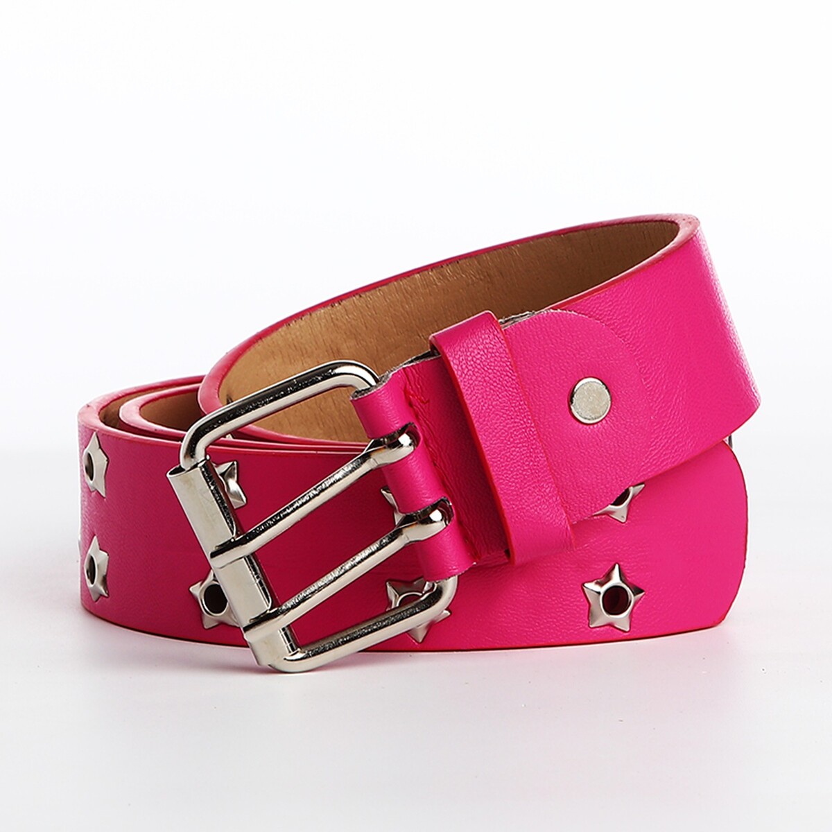 

Ремень женский, ширина 3.8 см, люверсы, винт, пряжка металл, цвет розовый