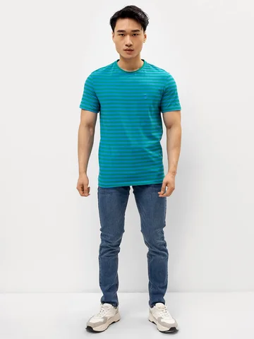 Футболка мужская в зелено-голубую полоск