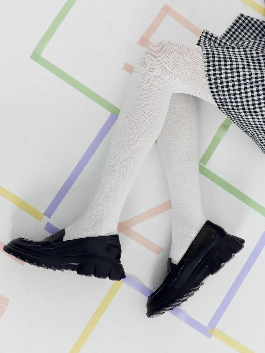 

Колготки детские белого цвета с рисунком в виде поперечной полоски, Белый