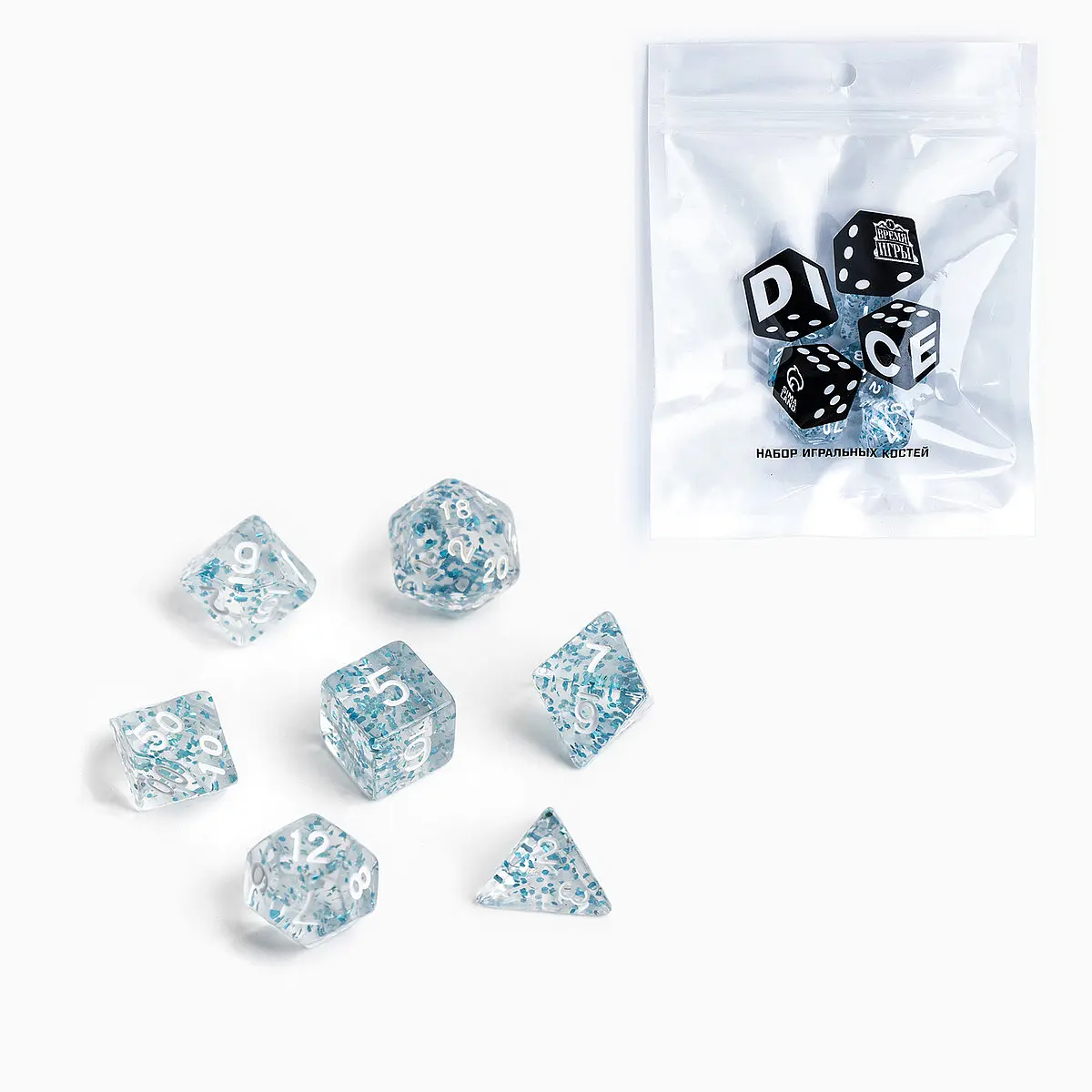

Кубики - дайсы для днд, набор 7 шт., голубые, Голубой