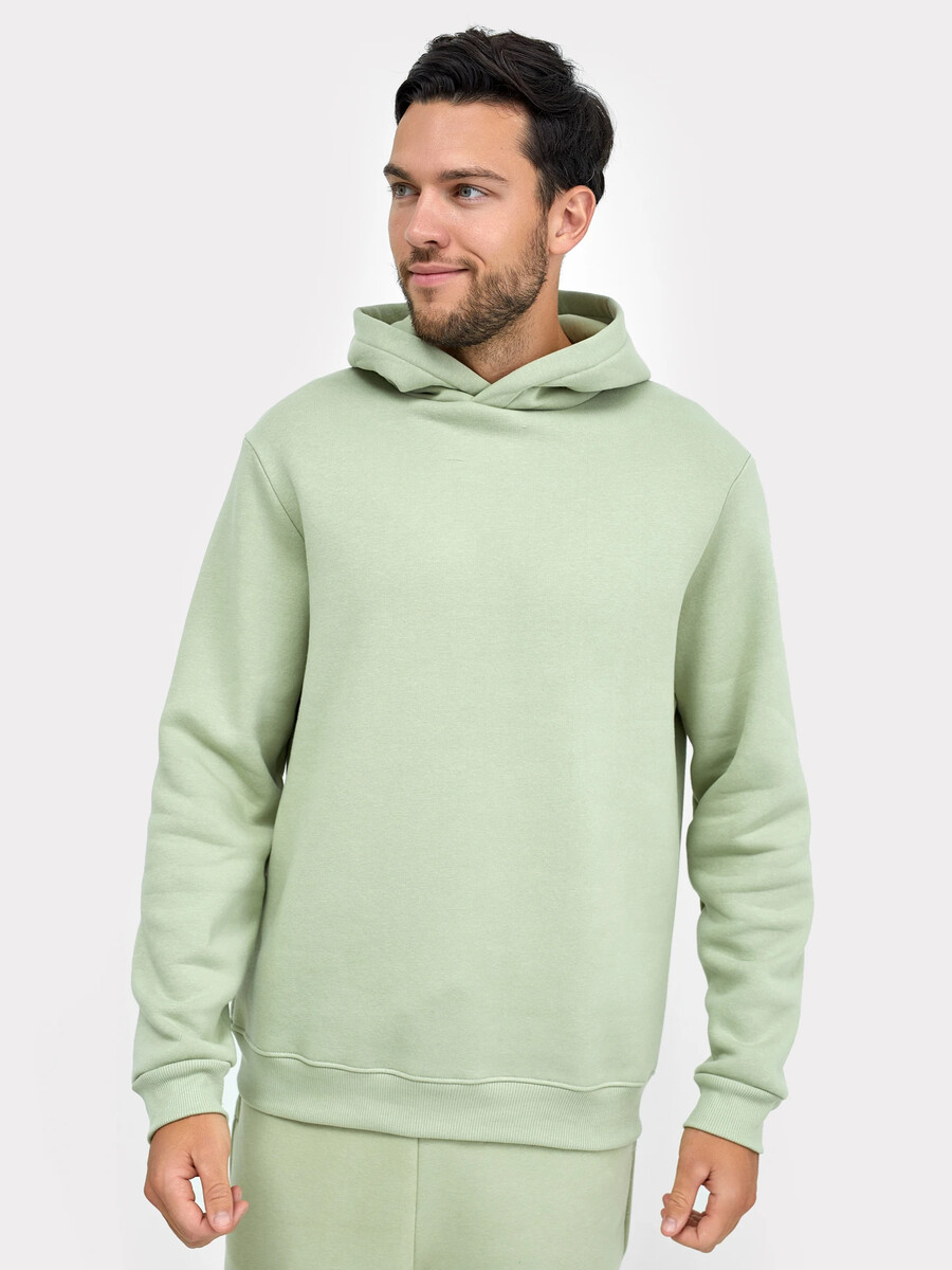 

Утепленное однотонное худи в пыльно-зеленом оттенке, Зеленый;пыльный зеленый