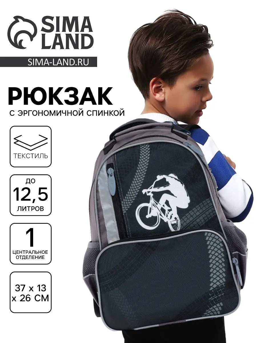 

Рюкзак школьный, эргономичная спинка, 37×26×13 см, Серый;черный