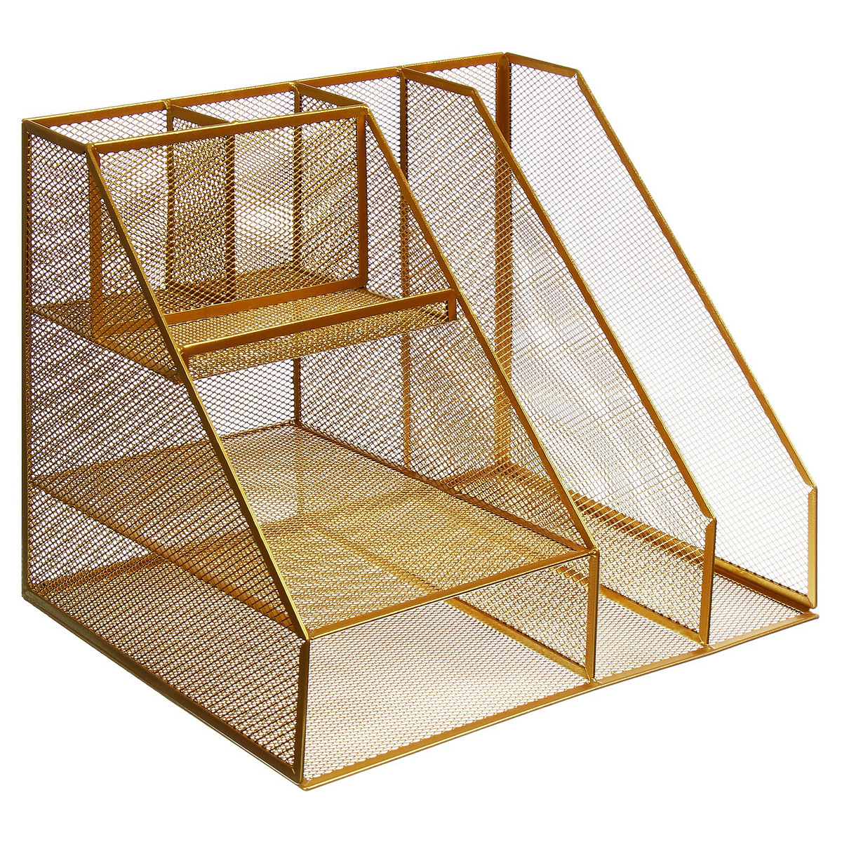 

Подставка для канцелярских принадлежностей, 7 отделений, сетка, металл, золотой, Золотистый