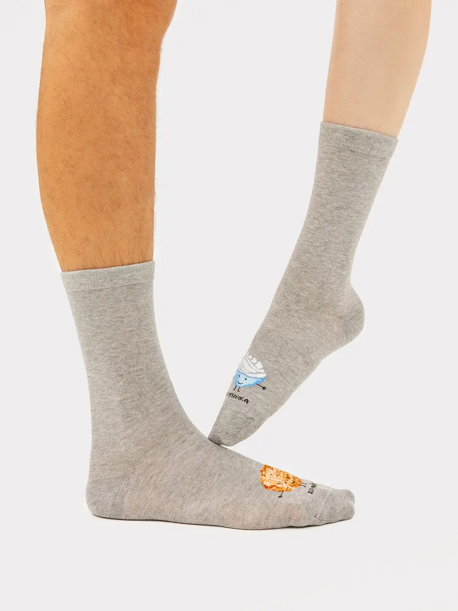 

Носки унисекс серые с рисунком в виде драника и сметанки, Серый;серый меланж