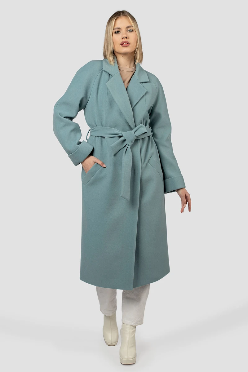 

Пальто пояс, Голубой;серо-голубой