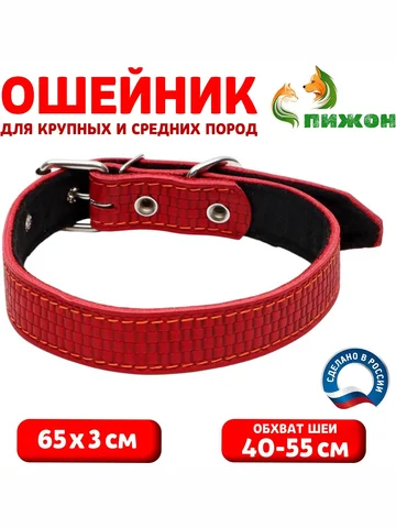 Ошейник кожаный с тиснением на синтепоне