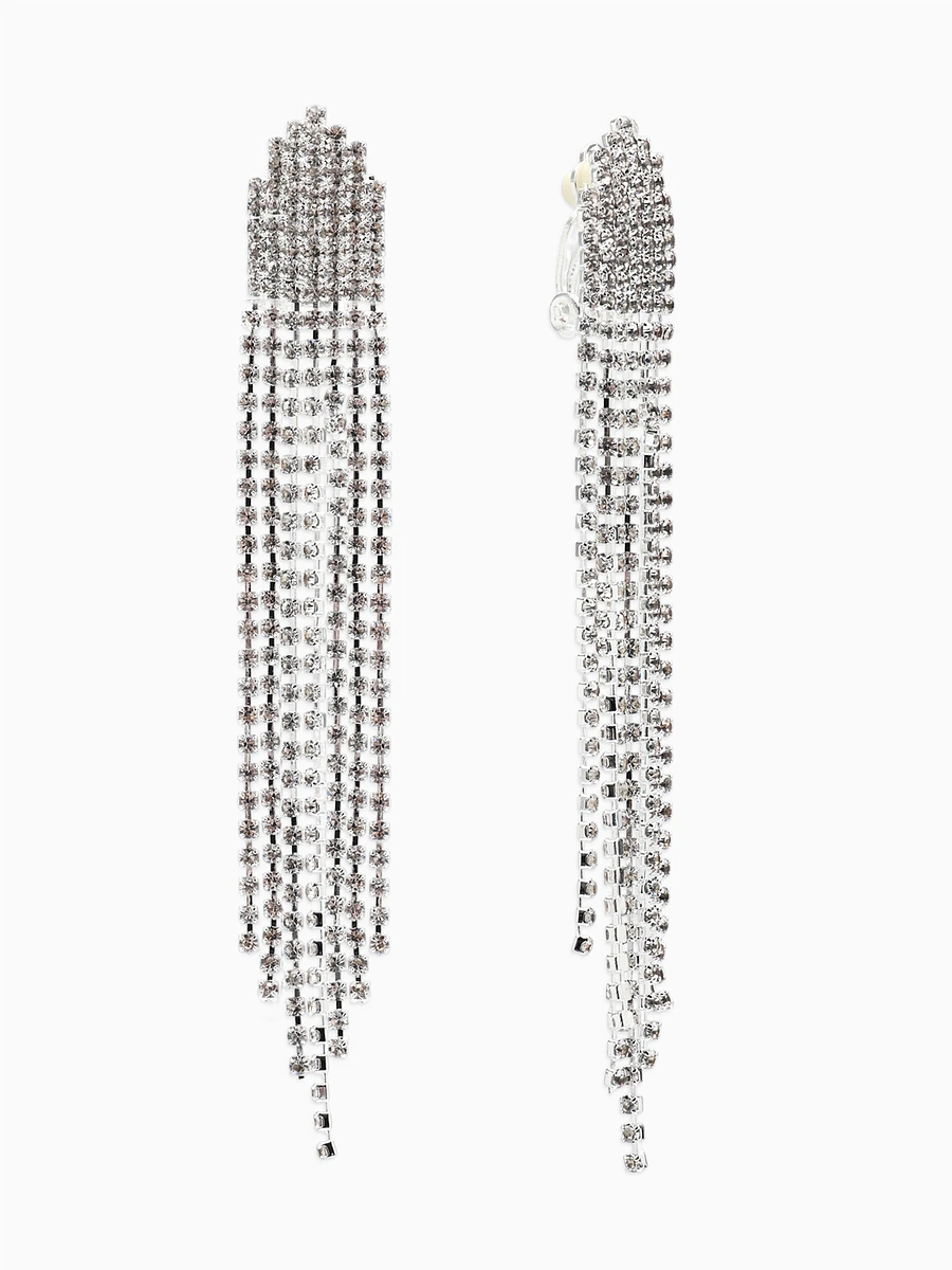 

Серьги клипсы для ушей висячие со стразами qf, Белый