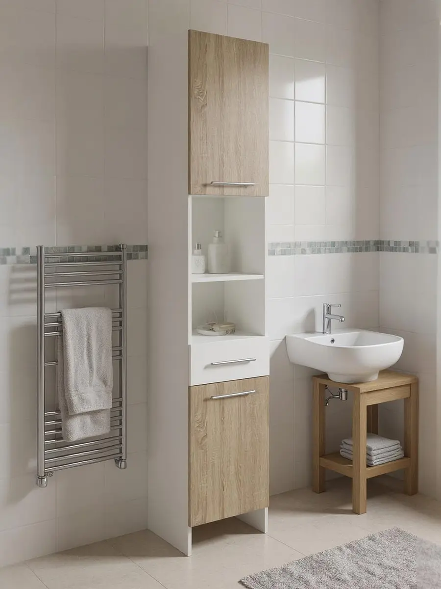 

Шкаф - пенал напольный для ванной комнаты, Бежевый;белый