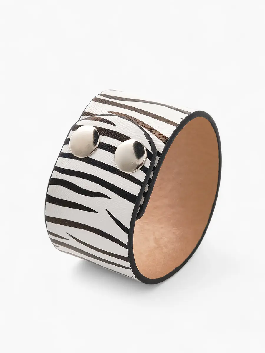 

Браслет кожаный манжета, Черный;белый