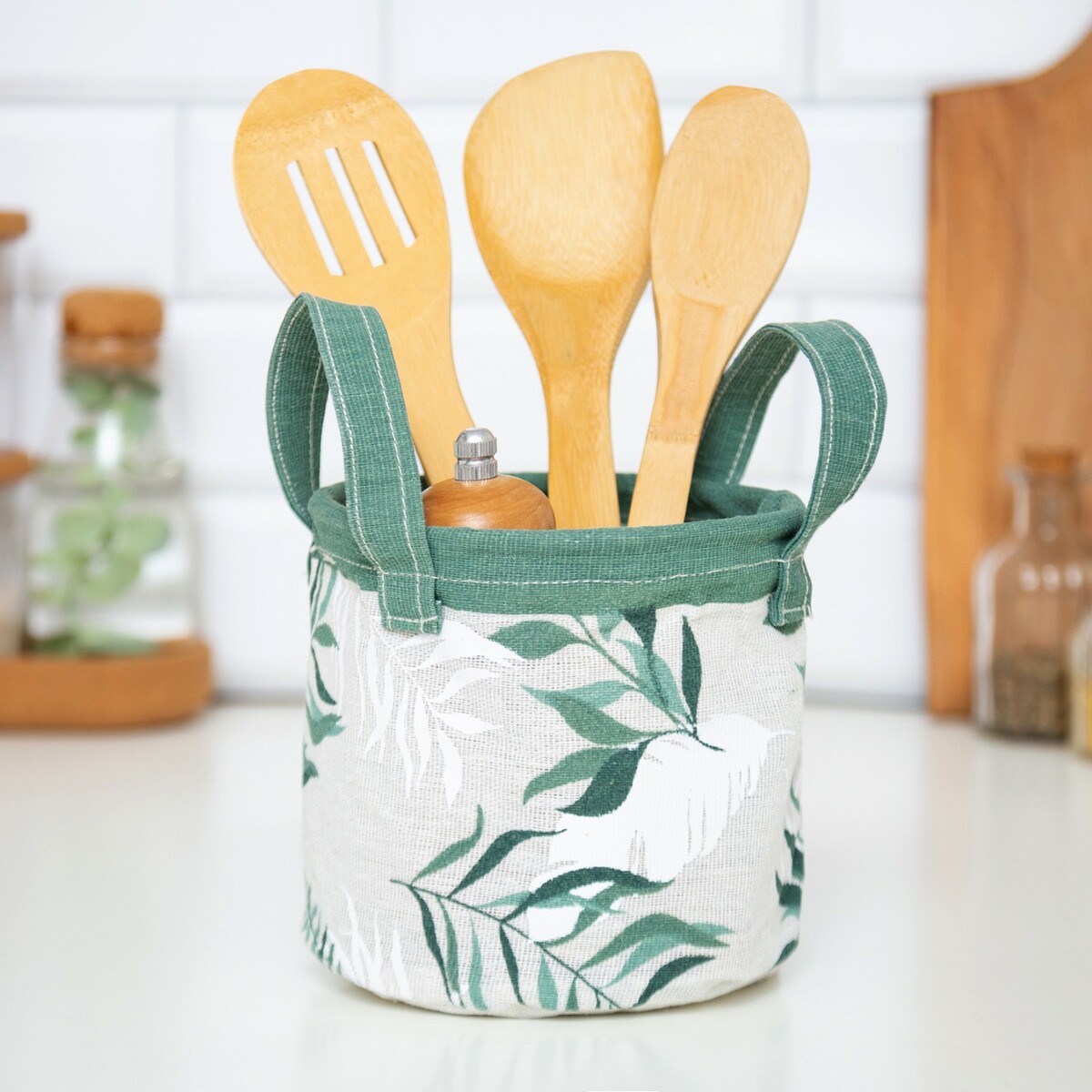 

Корзинка текстильная, Бежевый;зеленый