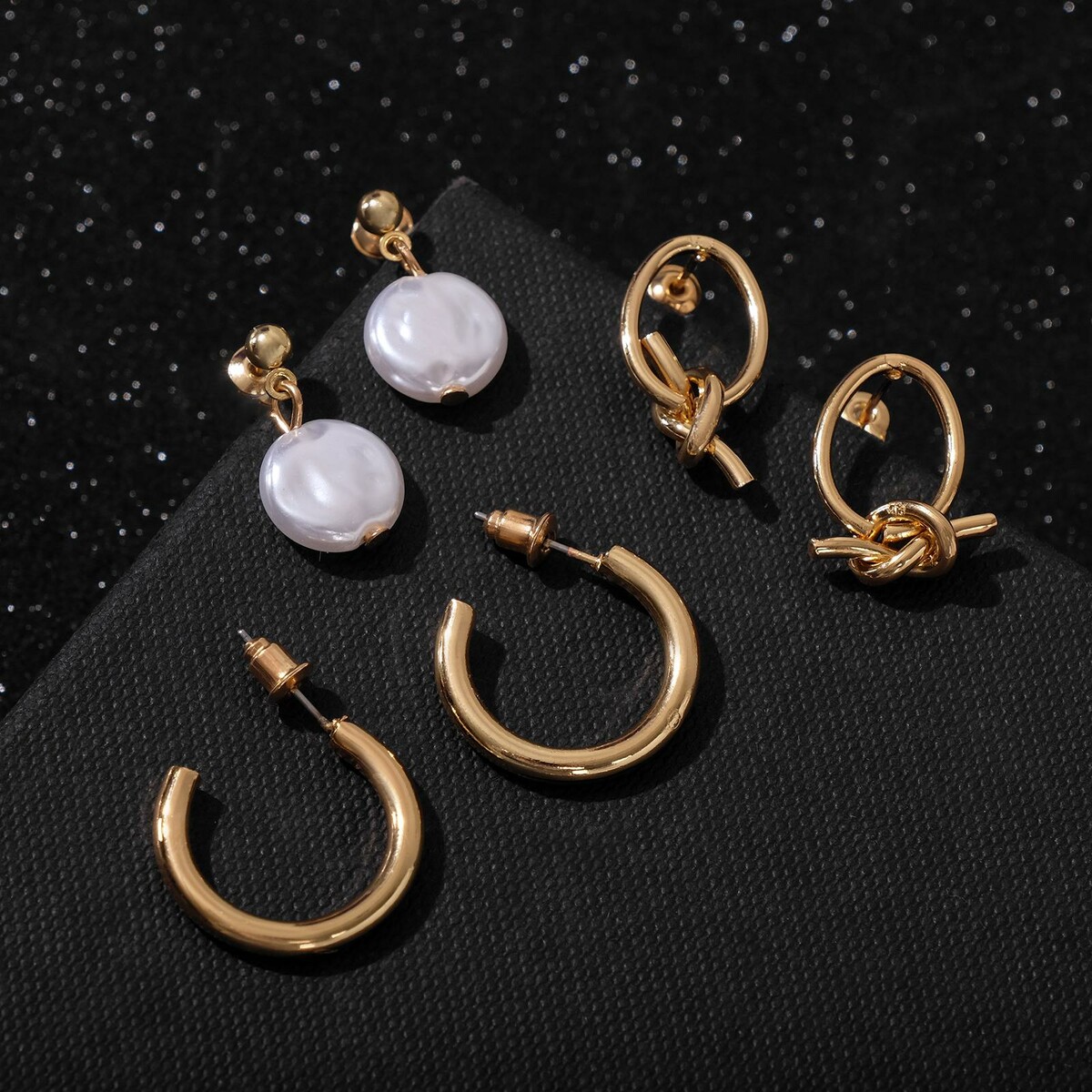 

Серьги набор 3 пары, Золотистый;белый