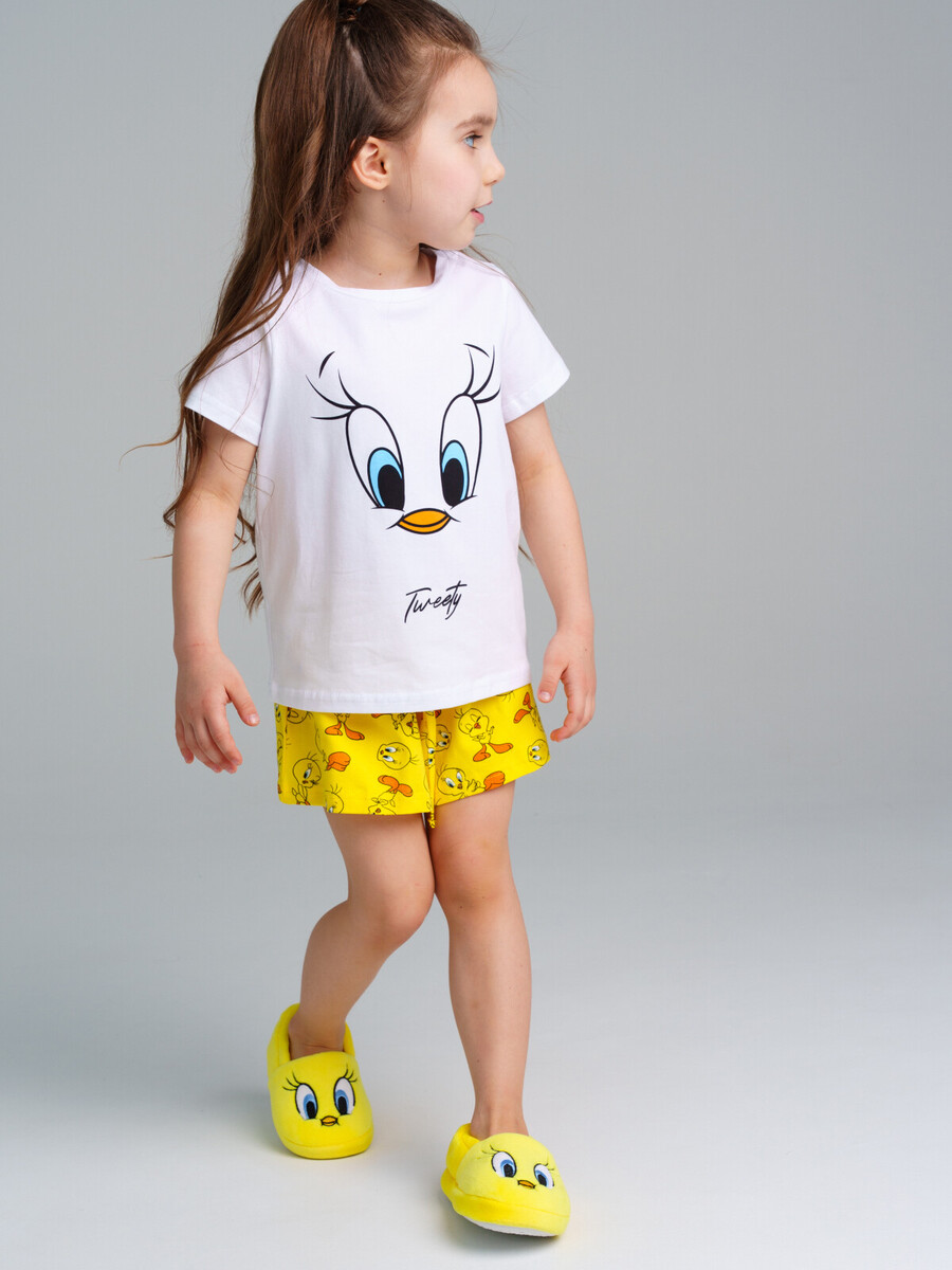 

Комплект трикотажный фуфайка футболка шорты, Белый;желтый