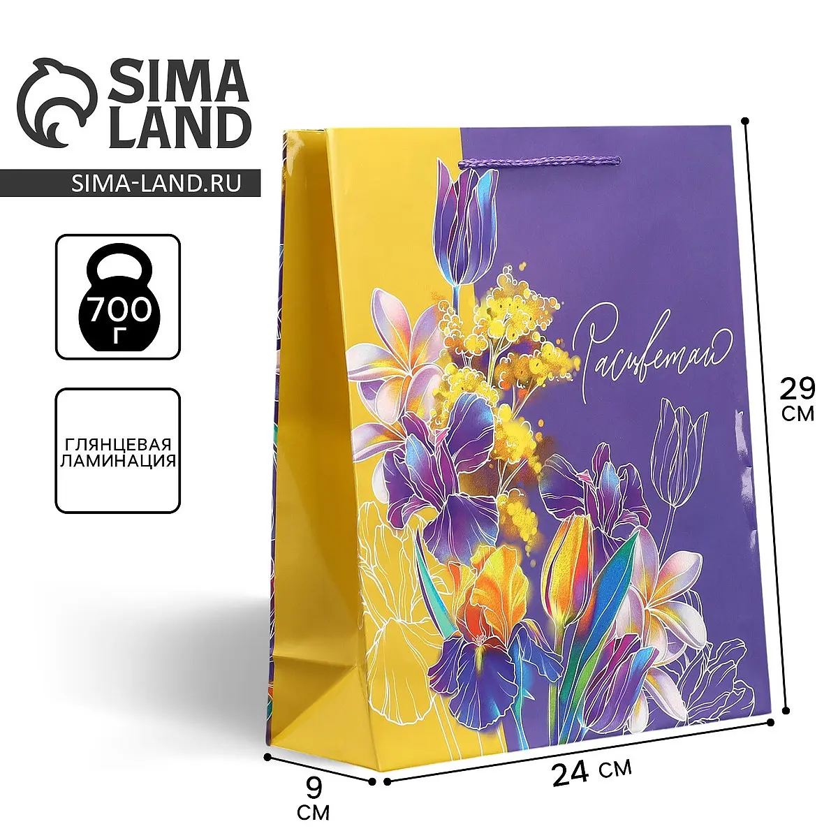 

Пакет подарочный ламинированный, упаковка,, Желтый;фиолетовый